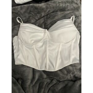 MADRAG White Corset Bustier Crop Top Women's Zip Size‎ S Front Clubwear Festival